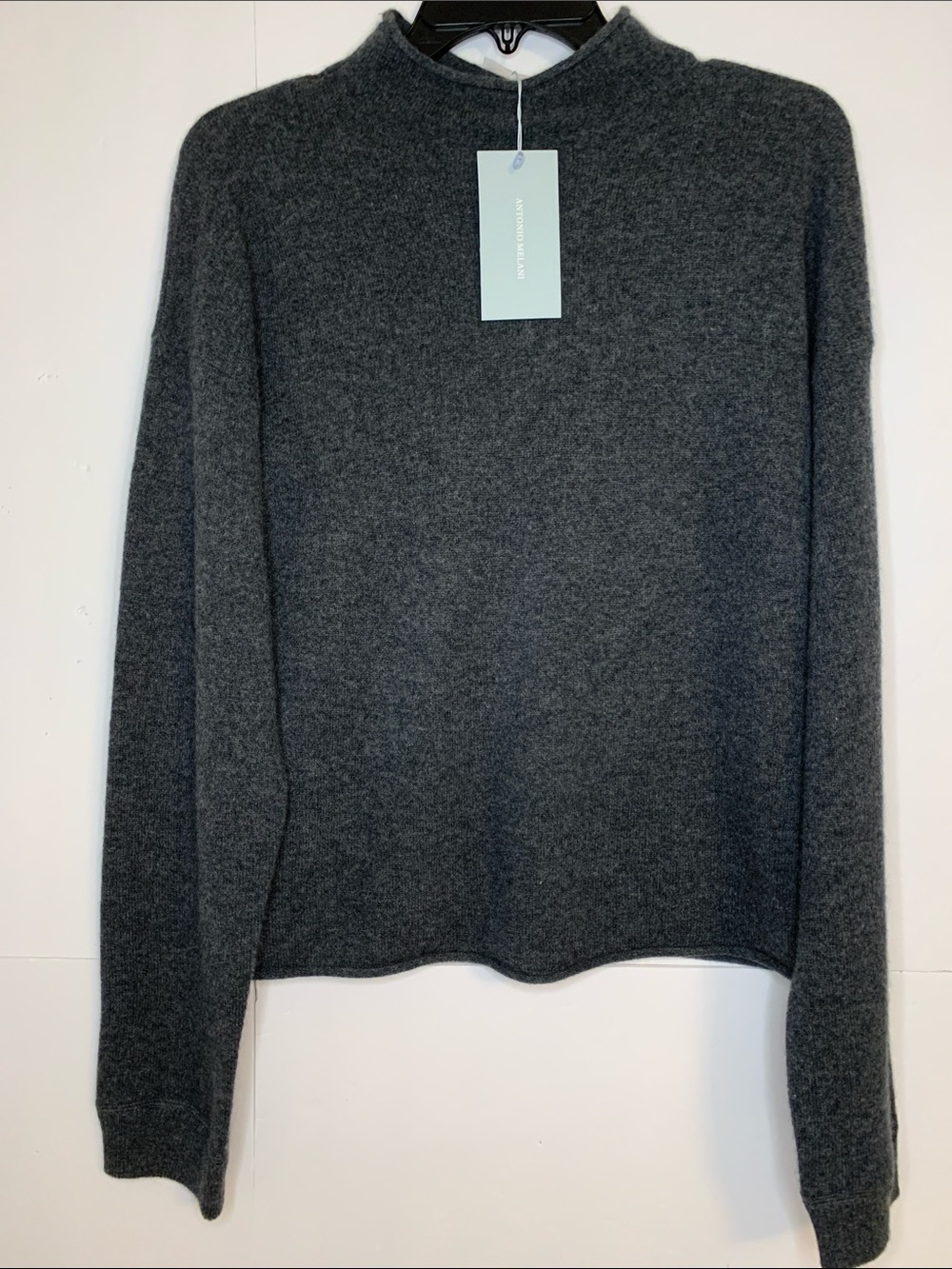 NWT ANTONIO MELANI Cashmere Heater Grey Jessica Mock Neck Sweater Size L